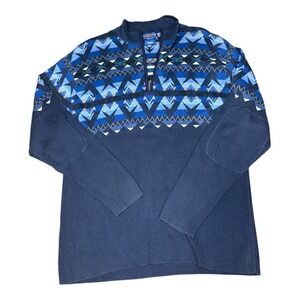Pendleton Tribal/ Geometric 1/4 Zip Sweater Blue, 100% Cotton Men's Size Large